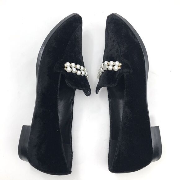Marc Fisher Black Velvety Kneel Pearl Embellished Pointed Toe Slip On Loafer - Picture 11 of 16